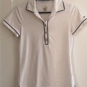 Izod White Short-Sleeve Button-Down Polo with Black Piping